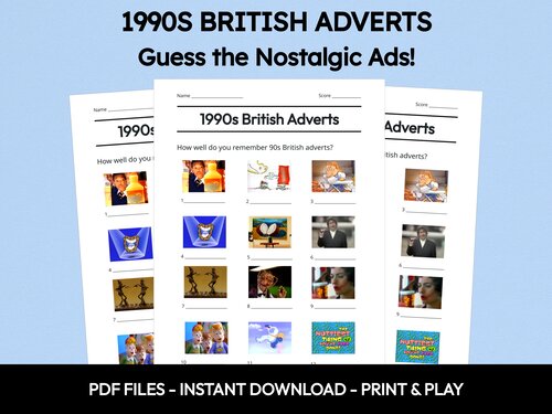 1990s British Adverts picture quiz sheet preview