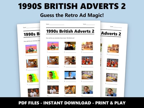 1990s British Adverts 2 picture quiz sheet preview