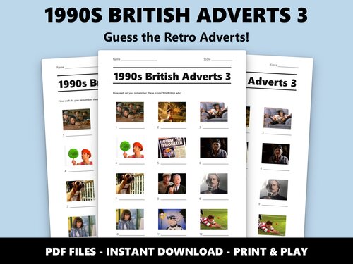 1990s British Adverts 3 picture quiz sheet preview