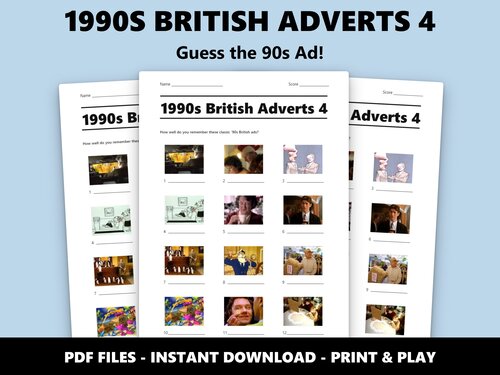 1990s British Adverts 4 picture quiz sheet preview