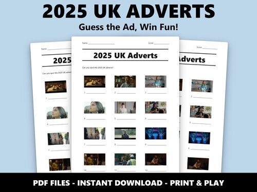 2025 UK Adverts picture quiz sheet preview
