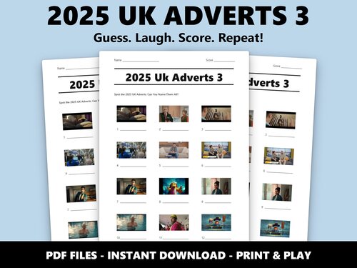 2025 UK Adverts 3 picture quiz sheet preview