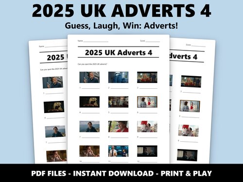 2025 UK Adverts 4 picture quiz sheet preview