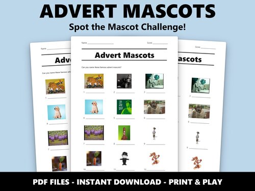 Advert Mascots picture quiz sheet preview
