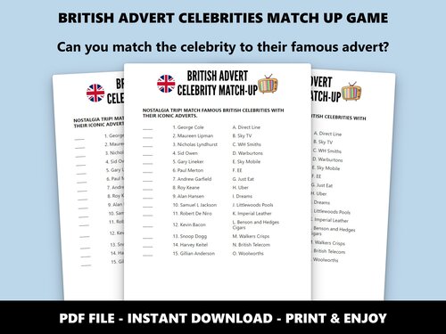 British Advert Celebrities match-up quiz preview