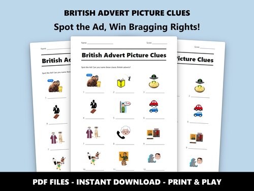 British Advert Picture Clues quiz sheet preview