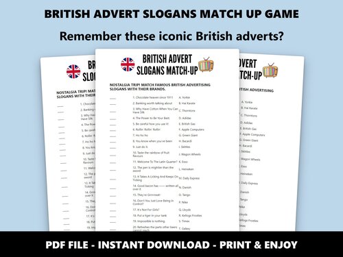 British Advert Slogans match-up quiz preview