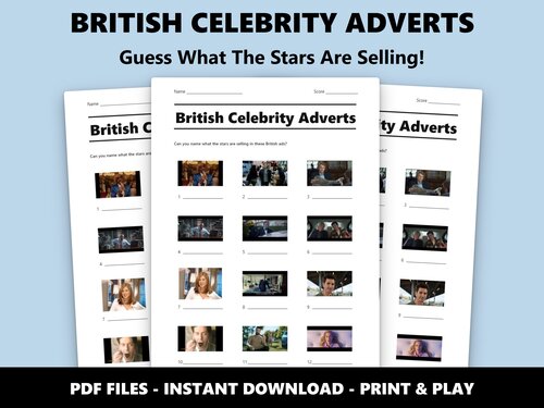 British Celebrity Adverts picture quiz sheet preview