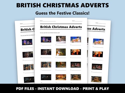 British Christmas Adverts picture quiz sheet preview