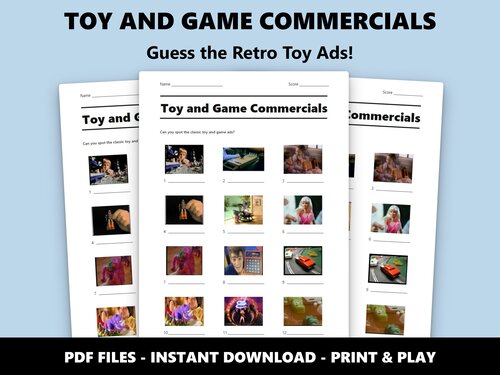 Toy and Game Commercials picture quiz sheet preview