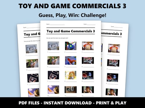 Toy and Game Commercials 3 picture quiz sheet preview