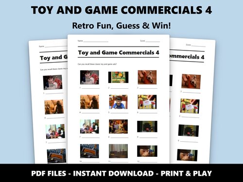 Toy and Game Commercials 4 picture quiz sheet preview