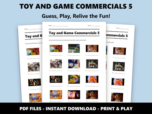 Toy and Game Commercials 5 picture quiz sheet preview