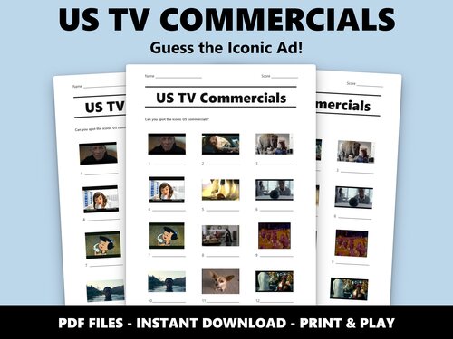 US TV Commercials picture quiz sheet preview