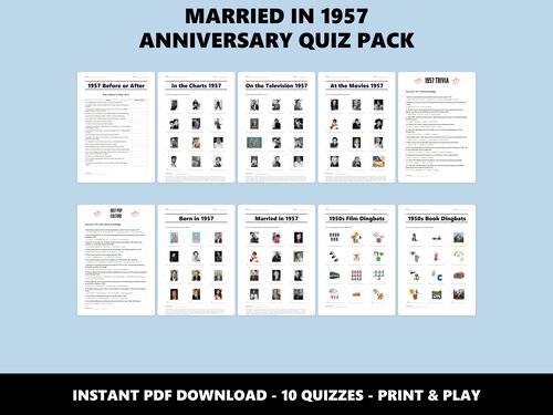 Married in 1957 Anniversary Quiz Pack – 70th anniversary quiz bundle