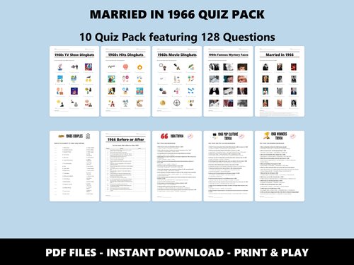 Married in 1966 Quiz Pack – 60th anniversary quiz bundle