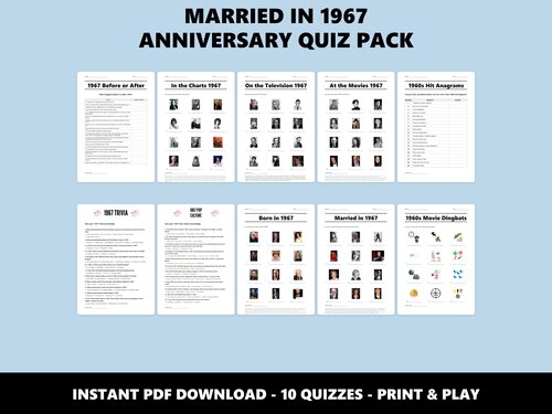 Married in 1967 Anniversary Quiz Pack – 60th anniversary quiz bundle