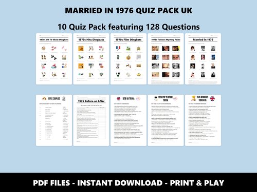 Married in 1976 Quiz Pack UK – 50th golden anniversary quiz bundle