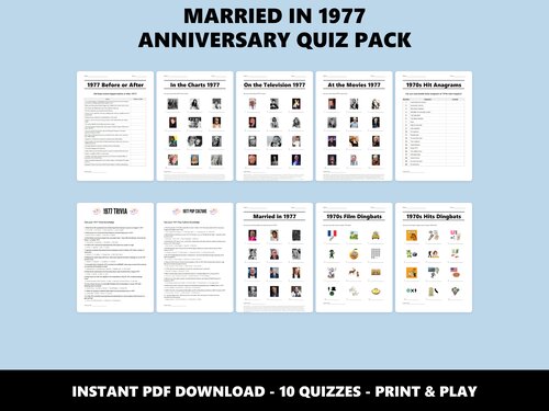 Married in 1977 Anniversary Quiz Pack – 50th anniversary quiz bundle