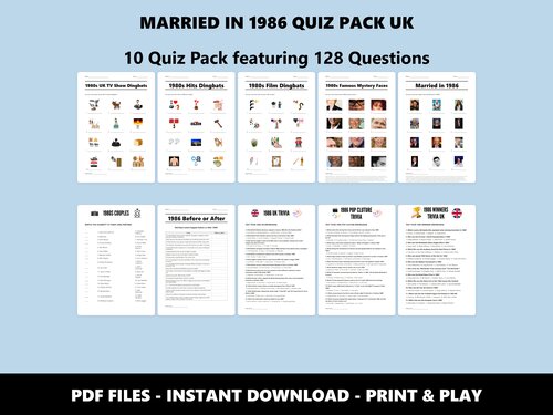 Married in 1986 Quiz Pack UK – 40th ruby anniversary quiz bundle