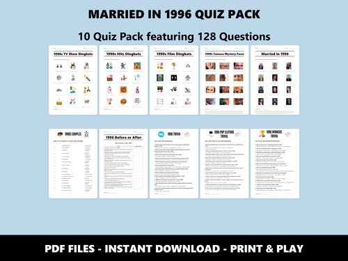 Married in 1996 Quiz Pack – 30th pearl anniversary quiz bundle