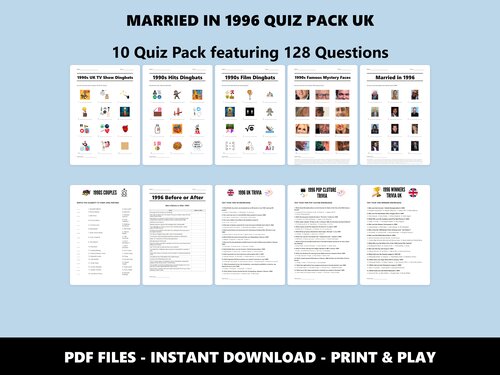 Married in 1996 Quiz Pack UK – 30th pearl anniversary quiz bundle