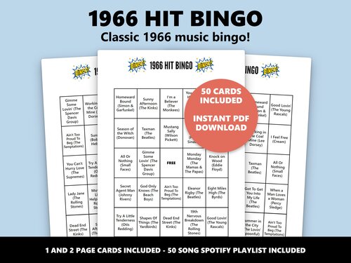 1966 Hit Bingo music bingo game