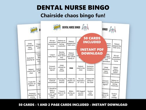 Dental Nurse Bingo dental surgery staff bingo game