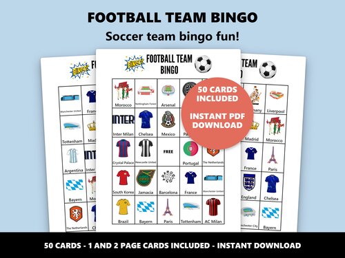 Football Team Bingo soccer team bingo game