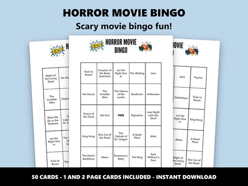 Horror Movie Bingo scary film themed bingo game