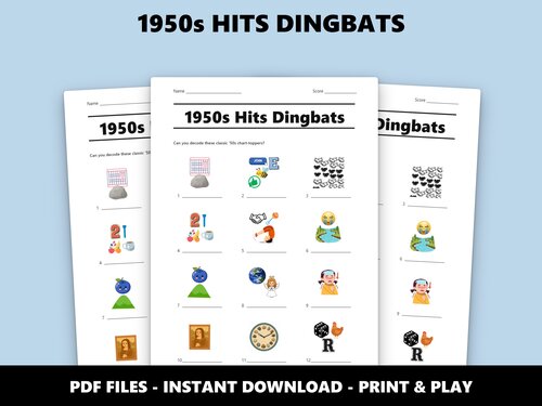 1950s Hits Dingbats picture quiz – 70th birthday music game