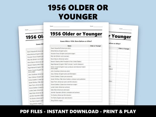 1956 Older or Younger trivia quiz – 70th birthday party game