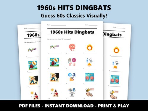 1960s Hits Dingbats picture quiz – 60th birthday music game