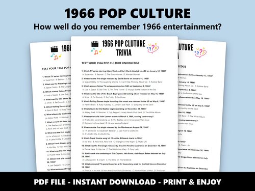 1966 Pop Culture multiple choice quiz – 60th birthday film and music