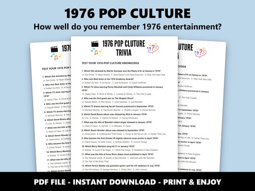 1976 Pop Culture multiple choice quiz – 50th birthday film and music