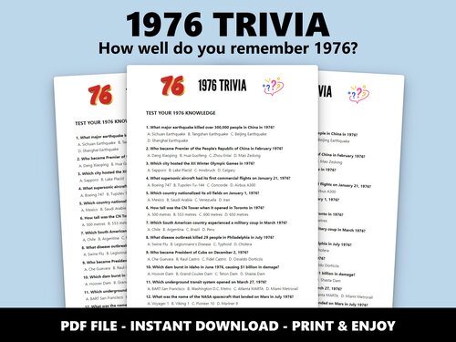 1976 Trivia multiple choice quiz – 50th birthday