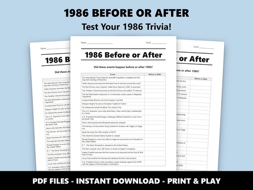 1986 Before or After trivia quiz – 40th birthday party game