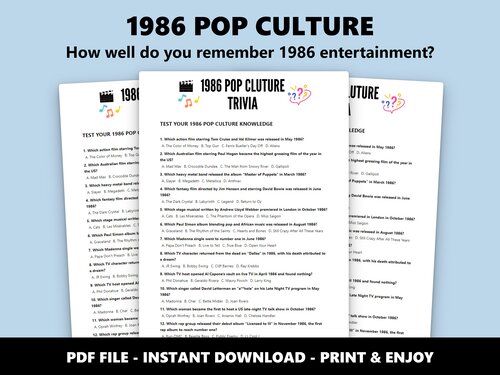 1986 Pop Culture multiple choice quiz – 40th birthday film and music
