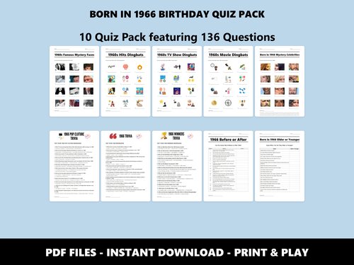 Born in 1966 Birthday Quiz Pack – 60th birthday trivia bundle