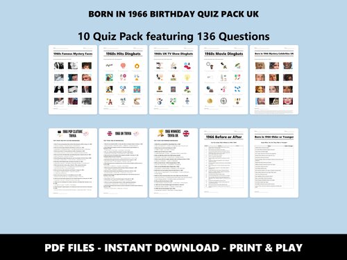 Born in 1966 Birthday Quiz Pack UK – 60th birthday trivia bundle