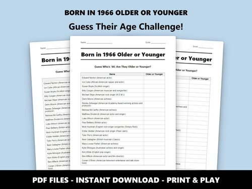 Born in 1966 Older or Younger quiz – 60th birthday party game