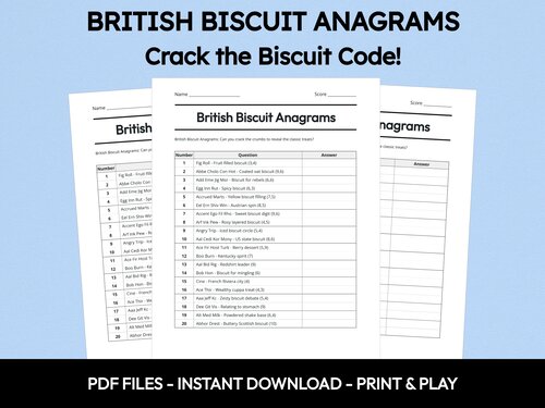 British Biscuit Anagrams quiz sheet preview