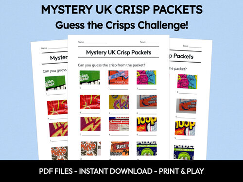 Mystery UK Crisp Packets picture quiz sheet preview