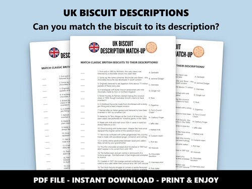 UK Biscuit Quiz match-up sheet preview