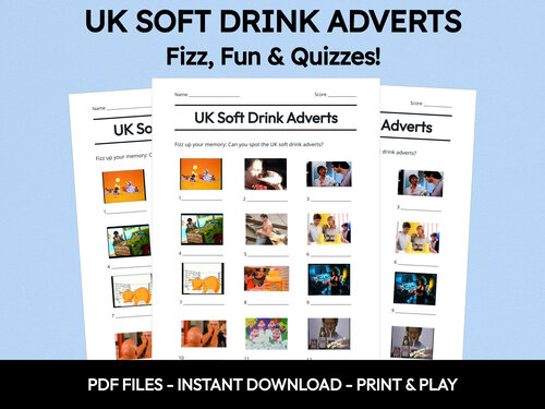 UK Soft Drink Adverts picture quiz sheet preview