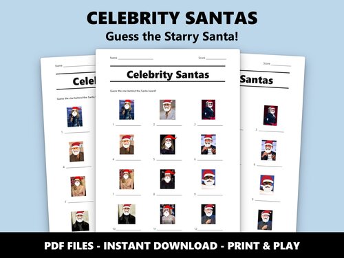 Celebrity Santas picture quiz sheet preview