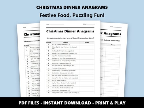 Christmas Dinner Anagrams quiz sheet preview