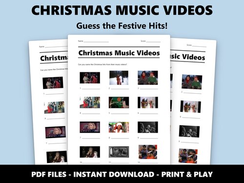 Christmas Music Videos picture quiz sheet preview