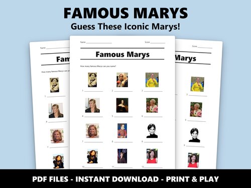 Famous Marys picture quiz sheet preview