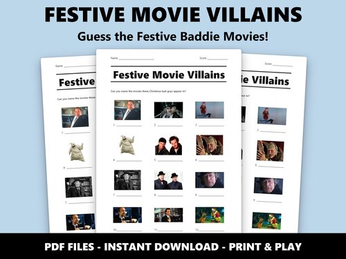 Festive Movie Villains picture quiz sheet preview
